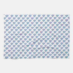 Blue hearts on white kitchen towel
