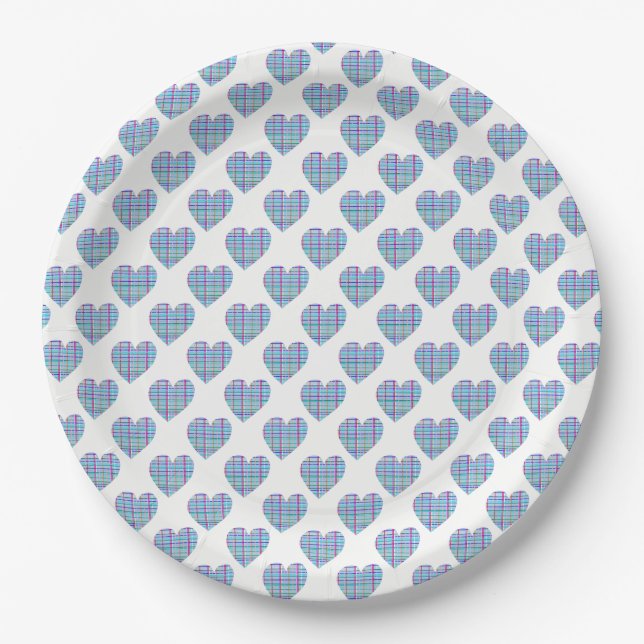 Blue hearts on white paper plate (Front)