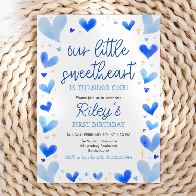 Blue Hearts Our Little Sweetheart Birthday Invitation (Creator Uploaded)