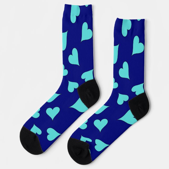 Blue hearts pattern on socks (Left)