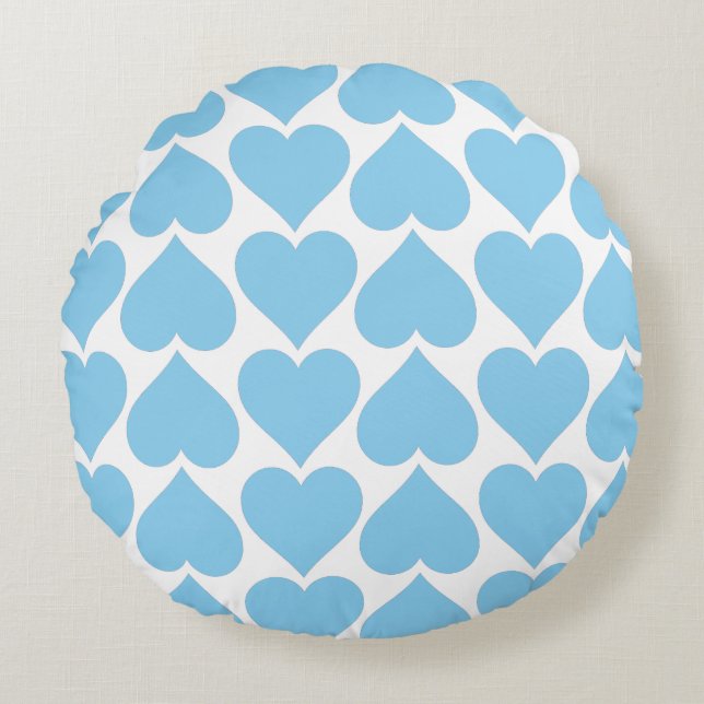 Blue Hearts Pattern, Romantic, Love Round Pillow (Front)