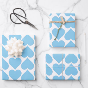 Blue Hearts Pattern, Romantic, Love Wrapping Paper Sheet