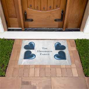 Blue Hearts Personalized Doormat