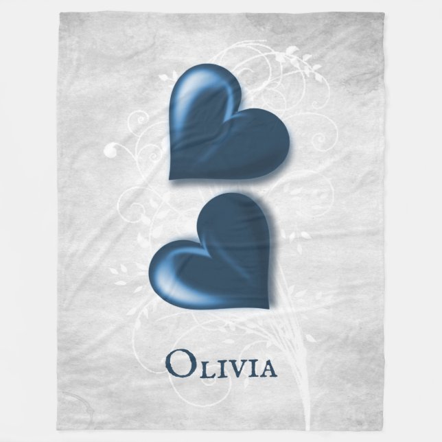 Blue Hearts Personalized Fleece Blanket (Front)