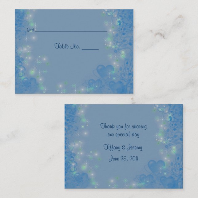Blue Hearts Personalized Wedding Table Place Card (Front/Back)