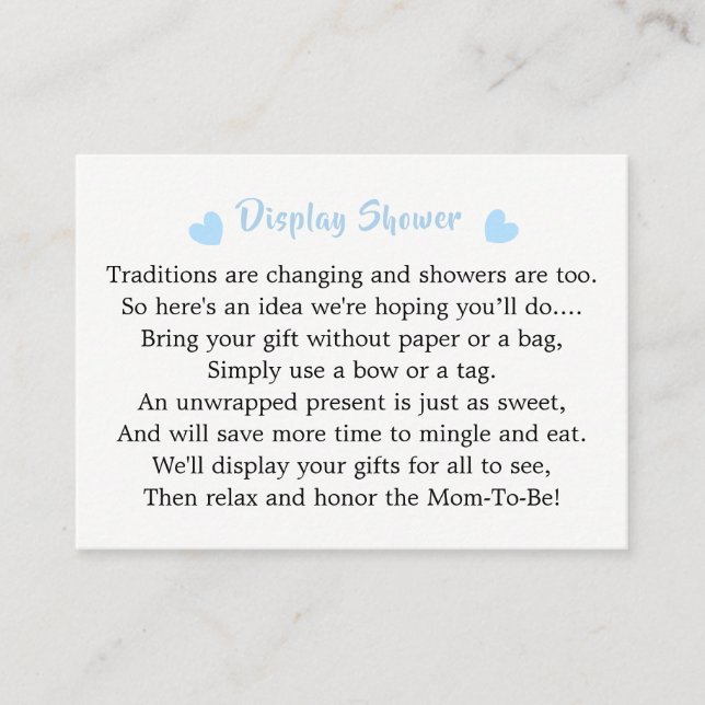 Blue Hearts Prince Baby Boy Shower Display Enclosure Card (Front)