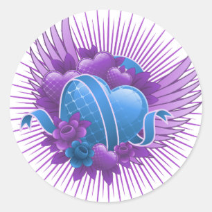 Blue Hearts Roses and Wings Classic Round Sticker