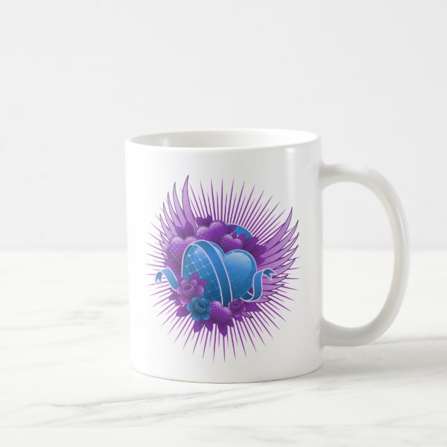 Blue Hearts Roses and Wings Coffee Mug (Right)