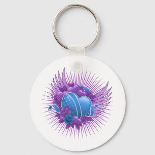 Blue Hearts Roses and Wings Keychain