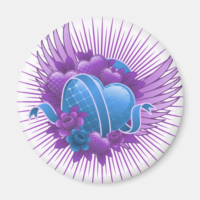 Blue Hearts Roses and Wings Magnet (Front)