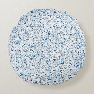 Blue Hearts Splatter Paint, Speckled Round Pillow