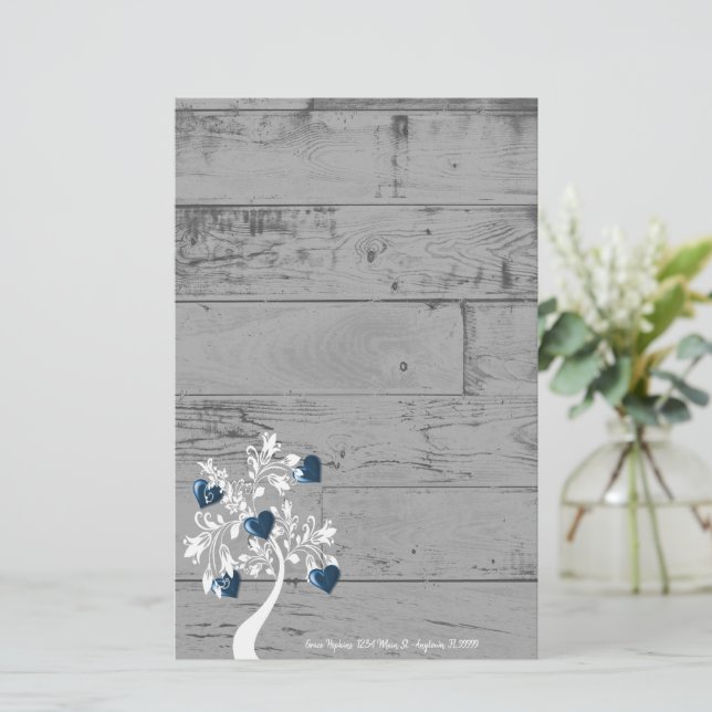 Blue Hearts Tree Personalized Stationery (Standing Front)