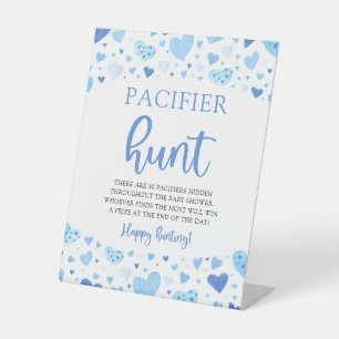 Blue Hearts Valentine Baby Shower Pacifier Hunt Pedestal Sign