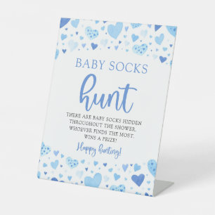 Blue Hearts Valentine Baby Socks Hunt Baby Shower Pedestal Sign