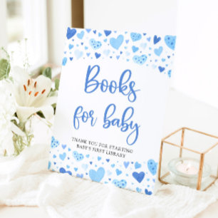 Blue Hearts Valentine Books for Baby Shower Sign