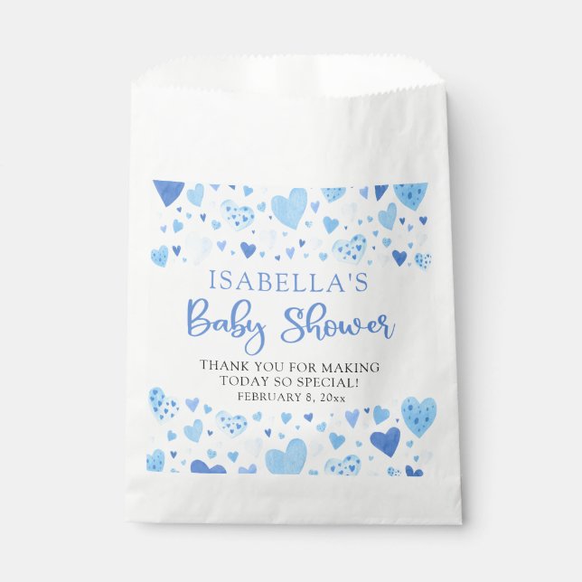 Blue Hearts Valentine Sweetheart Baby Shower Favour Bag (Front)