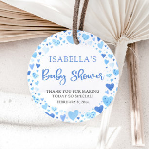 Blue Hearts Valentine Sweetheart Baby Shower Favour Tags
