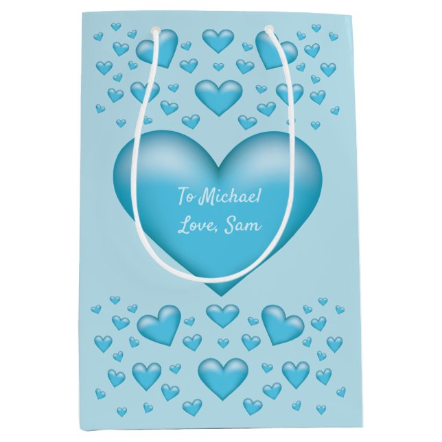 Blue Hearts With Custom Text Medium Gift Bag (Front)