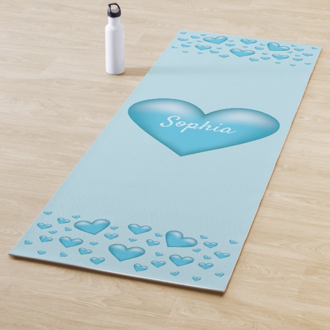Blue Hearts With Custom Text Yoga Mat (In Situ)