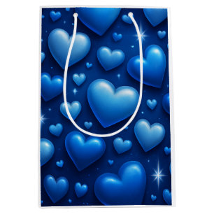 Blue Hearts with Stars Pattern Medium Gift Bag