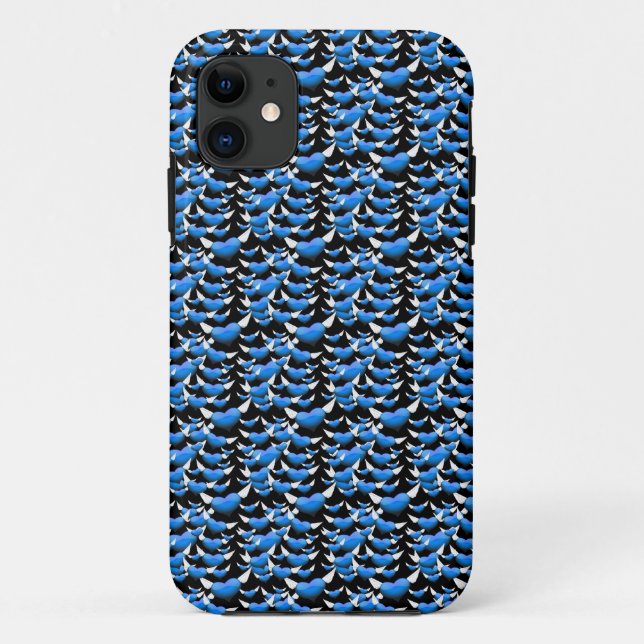 Blue Hearts with Wings on Black Case-Mate iPhone Case (Back)