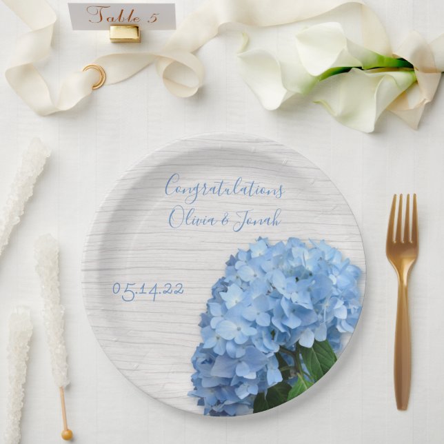 Blue Heaven Floral Wood Wedding Personalized Paper Plate (Wedding)