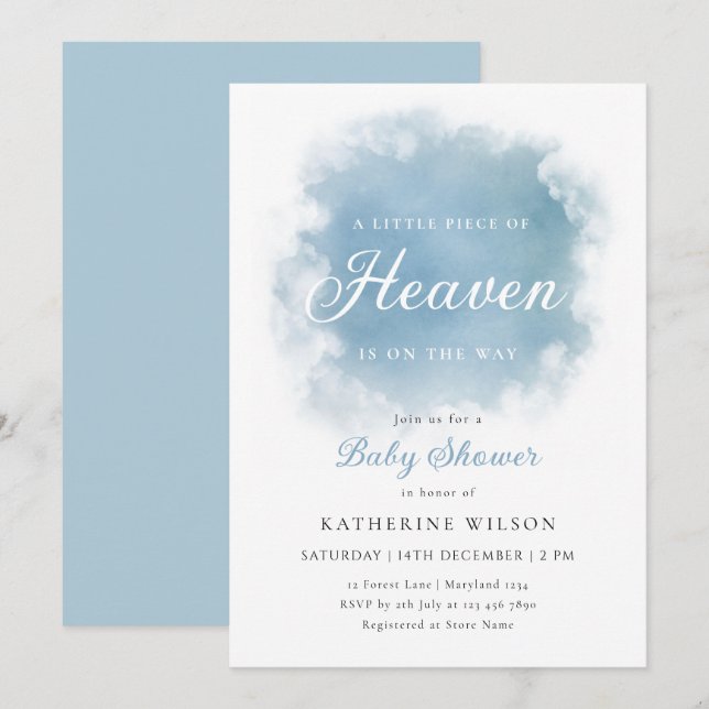 Blue Heaven Sent Cloud Baby Shower Invitation (Front/Back)