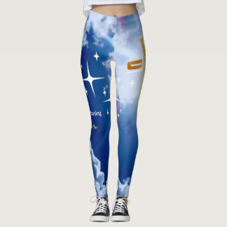 Blue heaven with White Clouds and Golden Cross Leggings