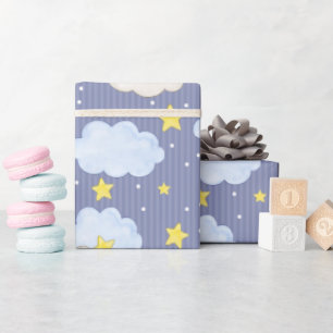 Blue Heavenly Stars And Clouds Wrapping Paper