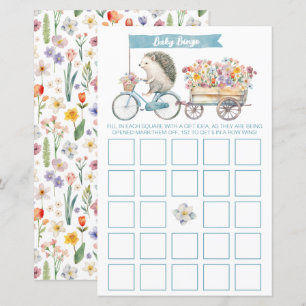Blue Hedgehog Baby Shower Bingo Game Card