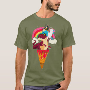 Blue Heeler And Unicorn Ride Dinosaur I T-rex T-Shirt