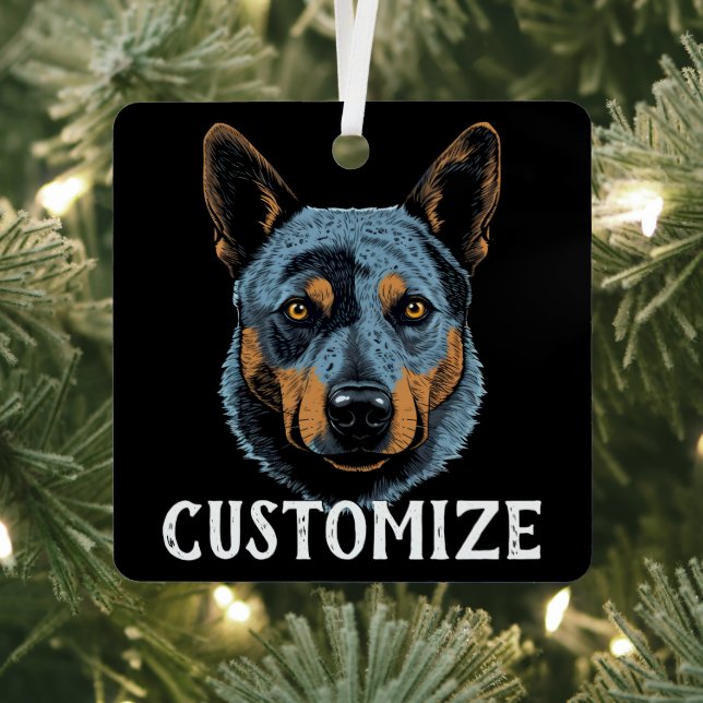 Blue Heeler Australian Cattle Dog Custom Name Metal Ornament (Insitu)