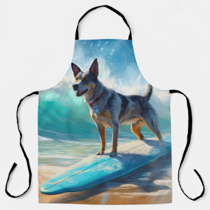 Blue Heeler Beach Surfing Painting Apron