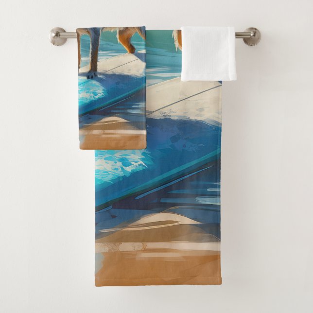 Blue Heeler Beach Surfing Painting  Bath Towel Set (Insitu)