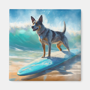 Blue Heeler Beach Surfing Painting Magnet