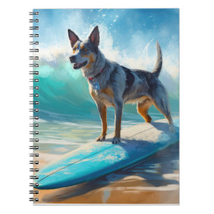 Blue Heeler Beach Surfing Painting  Notebook