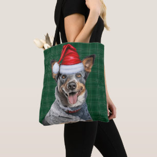 Blue Heeler Cattl Christmas Dog Seasonal Plaid Tote Bag