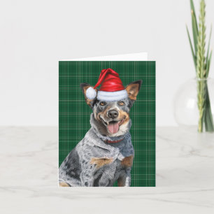 Blue Heeler Christmas Dog Green Plaid Christmas Holiday Card
