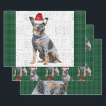 Blue Heeler Christmas Dog Green Plaid Wrapping Paper Sheet<br><div class="desc">An adorable Cattle dog,  Queensland or Blue Heeler is ready for the holiday season with a Santa hat. This cute Christmas dog is paired with a red and green holiday plaid on this set of gift wrap for the dog lover.</div>