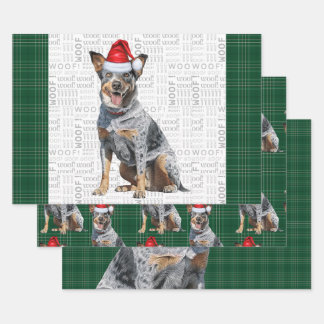 Blue Heeler Christmas Dog Green Plaid Wrapping Paper Sheet