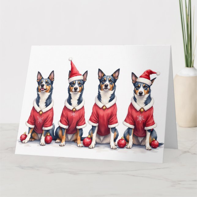 Blue Heeler Christmas Dress Santa Hat Card (Front)