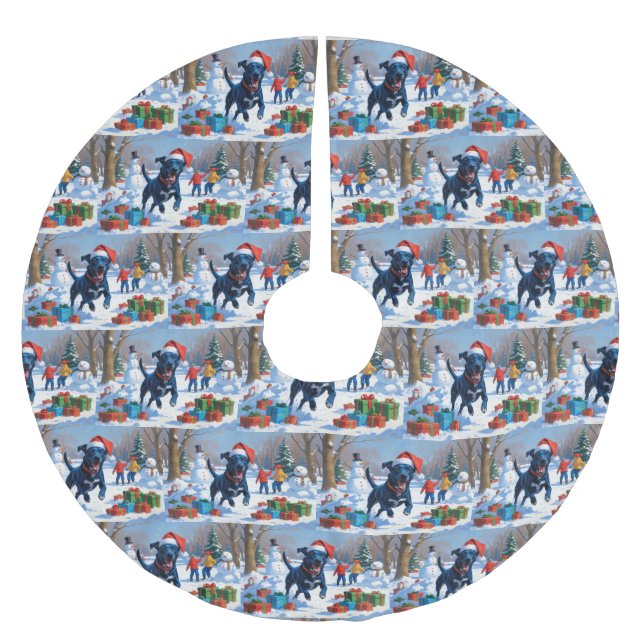 Blue Heeler Christmas Festive Snow Scene Brushed Polyester Tree Skirt (Front)