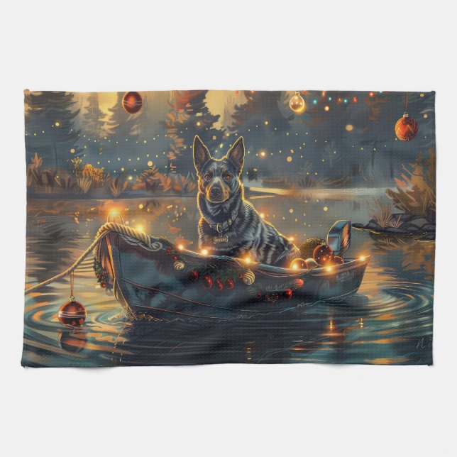Blue Heeler Christmas Festive Voyage Kitchen Towel (Horizontal)