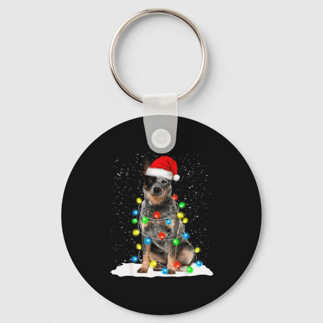 Blue Heeler Christmas Light Funny Gift For Dog Lov Keychain (Front)
