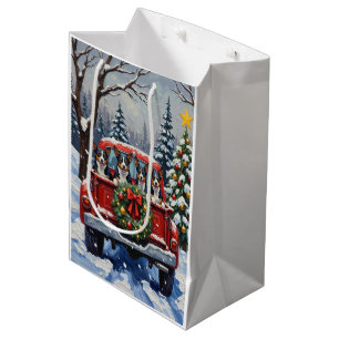 Blue Heeler Christmas Red Truck Holiday Medium Gift Bag