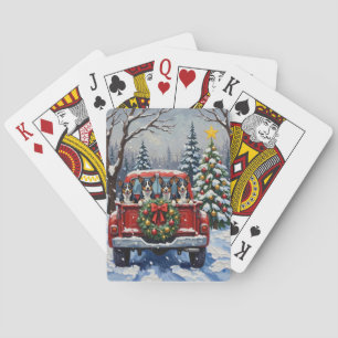 Blue Heeler Christmas Red Truck Holiday Playing Cards