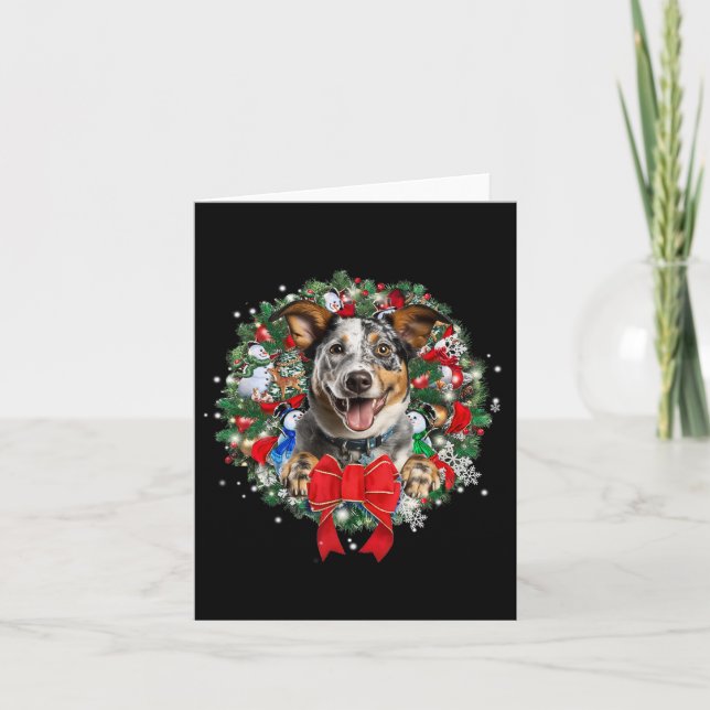Blue Heeler Christmas Wreath Decoration Xmas Pajam Card (Front)