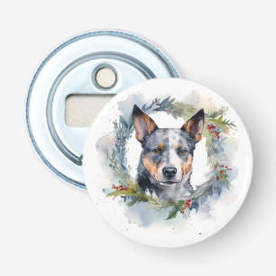 Blue Heeler Christmas Wreath Festive Pup Bottle Opener