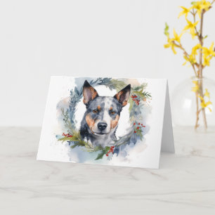 Blue Heeler Christmas Wreath Festive Pup Card