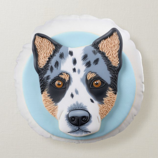 Blue Heeler Dog 3D Inspired Round Pillow (Front)